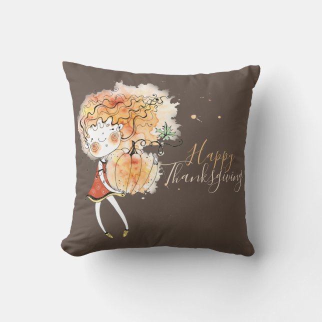 Coussin Ginger Girl avec Citrouille Thanksgiving (Recto)