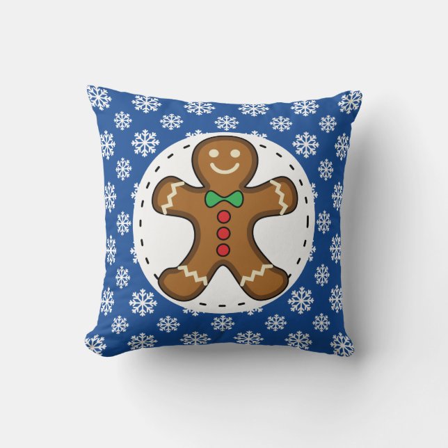 Coussin Gingerbread Man on Blue White Snowflakes (Recto)