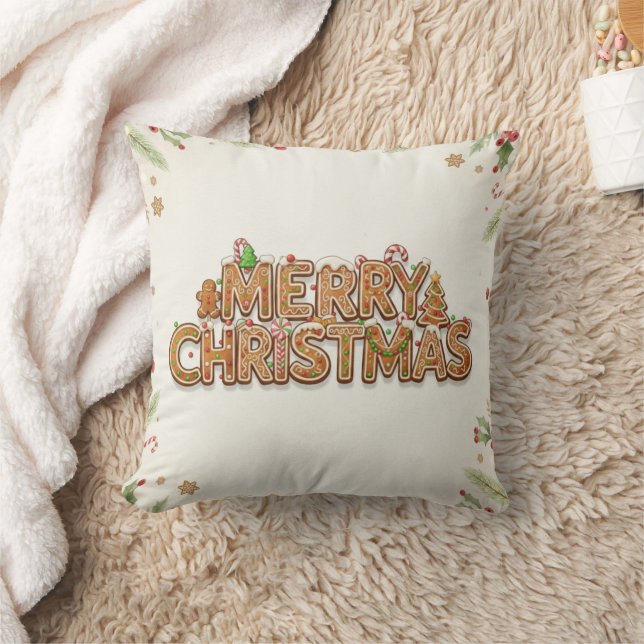 Coussin Gingerbread Merry Christmas Pillow – Festive Holid (Couverture)
