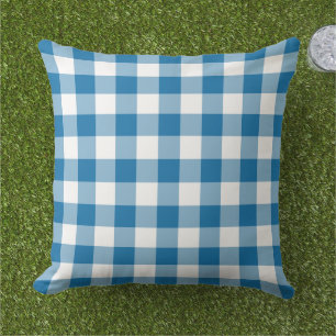 Coussin Gingham à carreaux bleu cobalt blanc gras