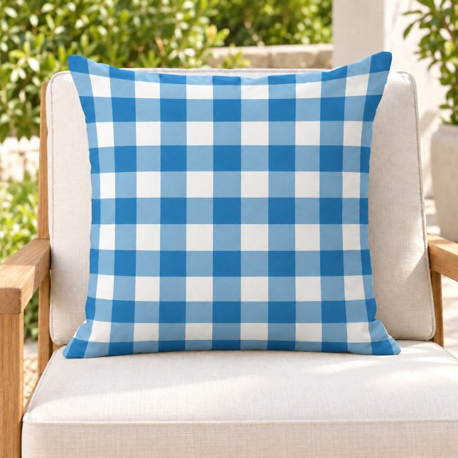 Coussin Gingham à carreaux bleu cobalt blanc gras (Créateur téléchargé)