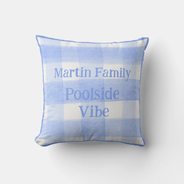 Coussin Gingham à carreaux bleus POOLSIDE VIBE (Recto)