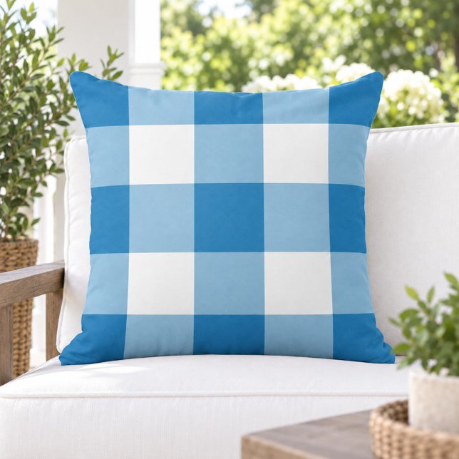 Coussin Gingham à carreaux grands bleu cobalt blanc (Créateur téléchargé)