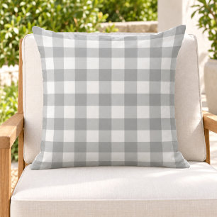 Coussin Gingham à carreaux gris blanc classique