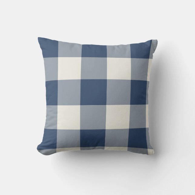 Coussin Gingham à carreaux larges bleu marine (Recto)