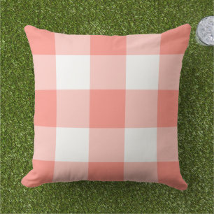 Coussin Gingham à carreaux larges corail blanc classique