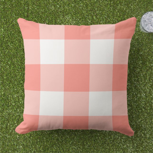 Coussin Gingham à carreaux larges corail blanc classique (Herbe)