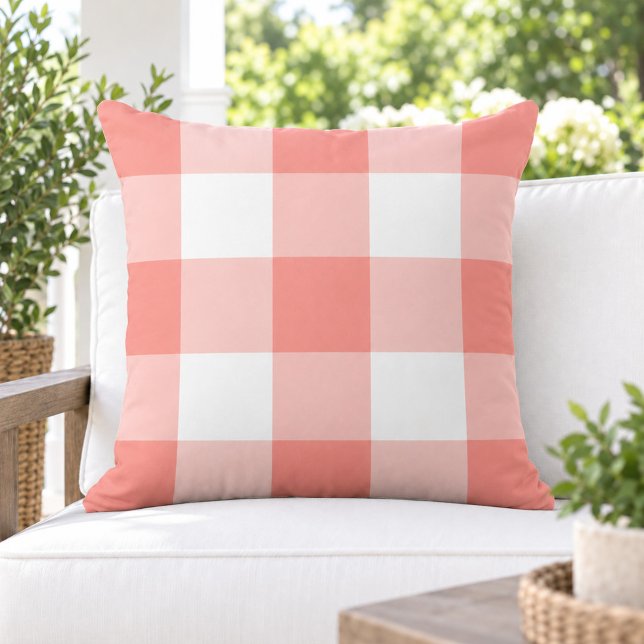 Coussin Gingham à carreaux larges corail blanc classique (Créateur téléchargé)