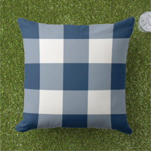 Coussin Gingham à carreaux larges Navy blanc classique