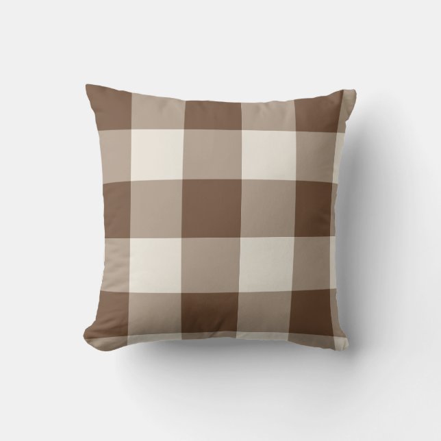 Coussin Gingham à carreaux marron clair (Recto)