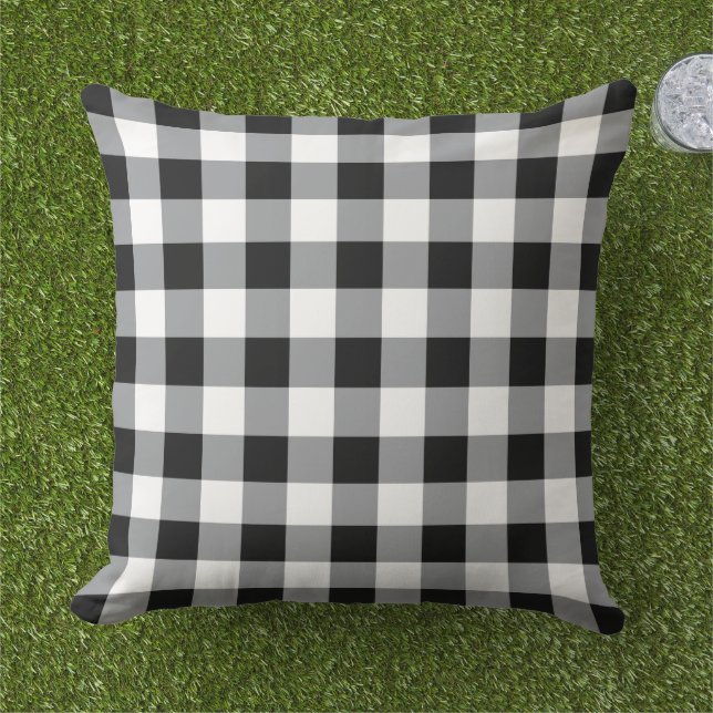 Coussin Gingham à carreaux noir et blanc gras (Herbe)
