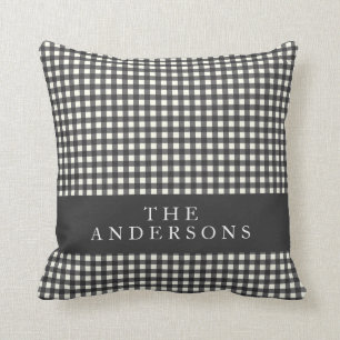 Coussin Gingham à carreaux noir et blanc personnalisé vint