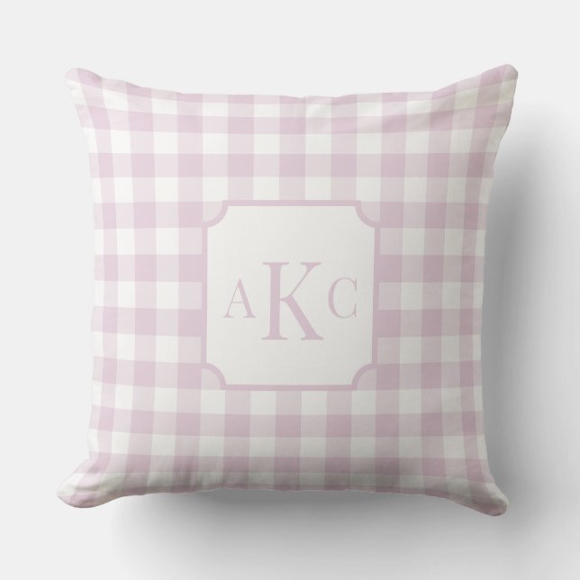 Coussin Gingham à carreaux rose monogrammé  (Recto)