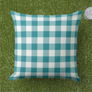 Coussin Gingham à carreaux sarcelle et blanc classique