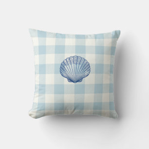 Coussin Gingham Bleu Coquillage Vérifié Côté Mer