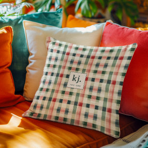 Coussin Gingham Monogramme Émeraude Douce