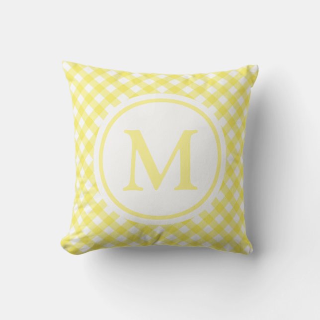 Coussin Gingham Monogramme Jaune Ensoleillé (Recto)
