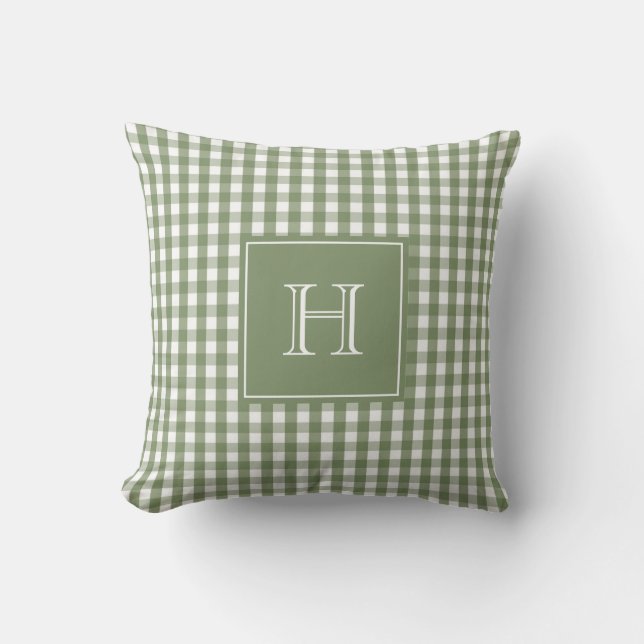Coussin Gingham Monogramme Vert Vérifié Pastel Buffalo  (Recto)