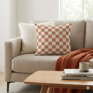 Coussin Gingham orange et crème moderne rouille