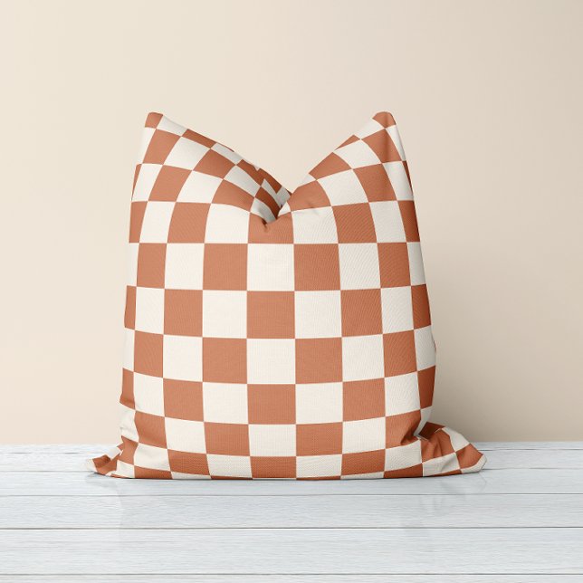 Coussin Gingham orange et crème moderne rouille (Créateur téléchargé)