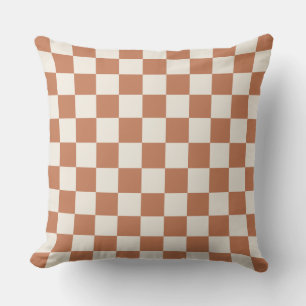 Coussin Gingham orange et crème moderne rouille