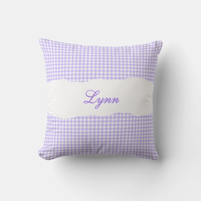 Coussin Gingham Violet Personnalisé Nom (Recto)