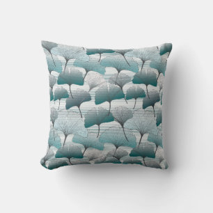 Coussin Gingko biloba bleu motif sans soudure. 