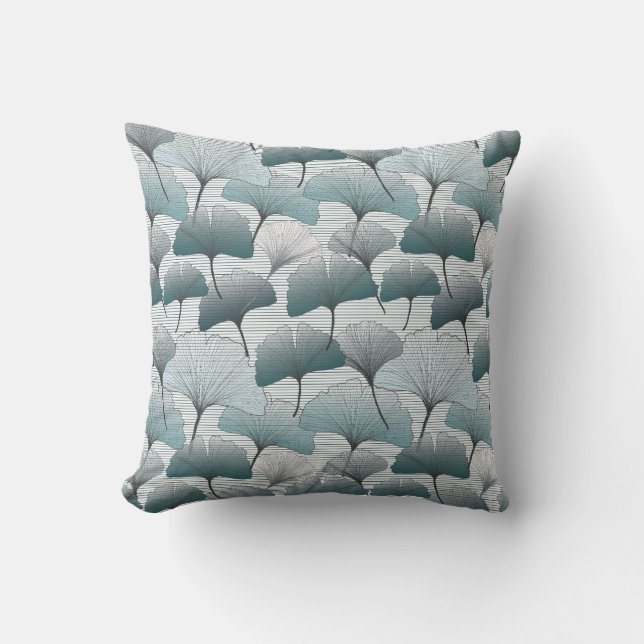 Coussin Gingko biloba, motif bleu sans soudure. (Recto)