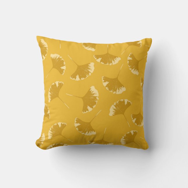 Coussin Ginkgo Feuille motifs floraux sur l'ocre jaune (Recto)