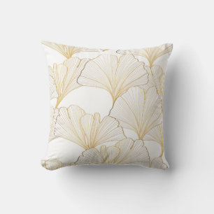 Coussin Ginkgo Gold : Arrangement de feuille luxueux