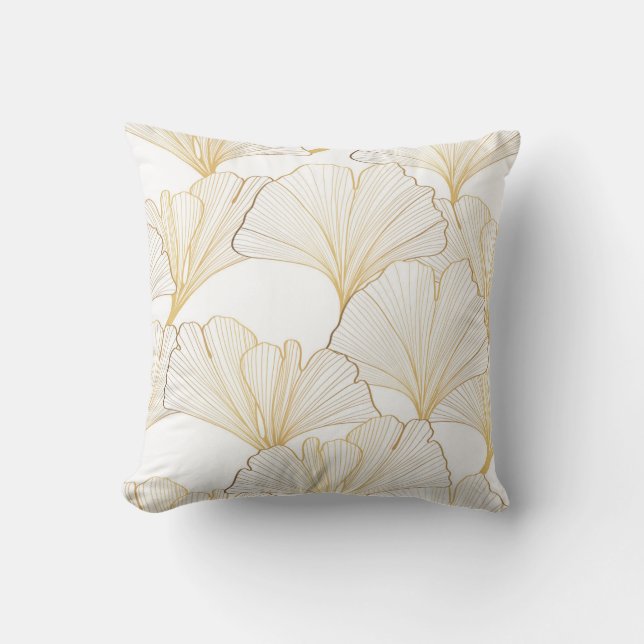 Coussin Ginkgo Gold : Arrangement de feuille luxueux (Recto)