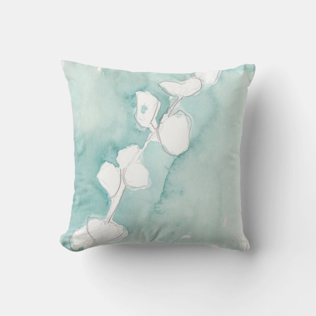 Coussin Ginkgo sur Dusty Turquoise - Blanc (Recto)