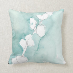 Coussin Ginkgo sur Dusty Turquoise - Blanc