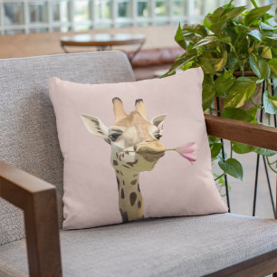 Coussin Girafe à la tulipe rose