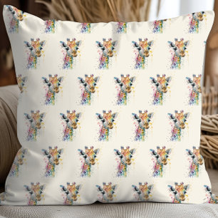 Coussin Girafe à l'aquarelle sur fond ivoire intemporel