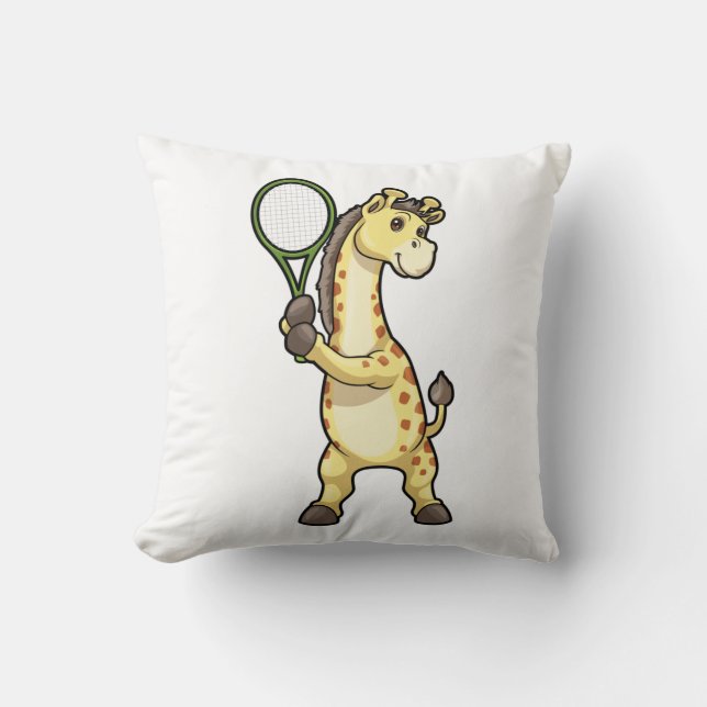 Coussin Girafe au Tennis avec raquette de tennis (Recto)