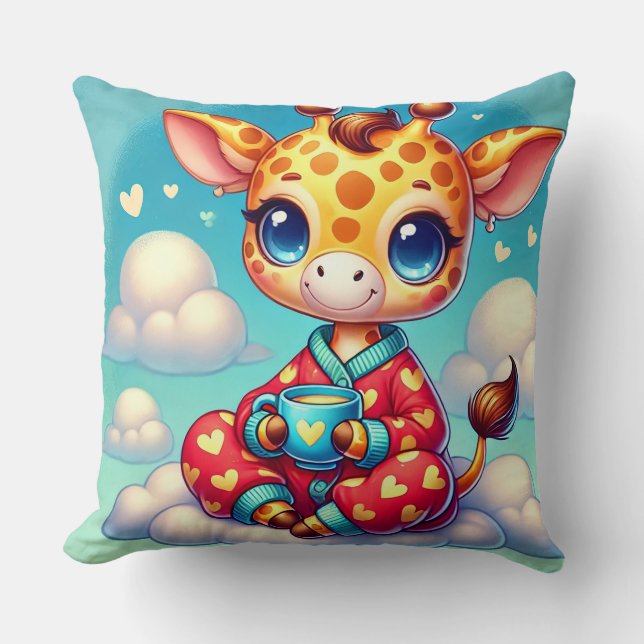 Coussin Girafe bébé de dessin animé mignon se relaxant sur (Recto)