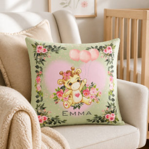 Coussin Girafe bébé Nurserie personnalisée vert sauge