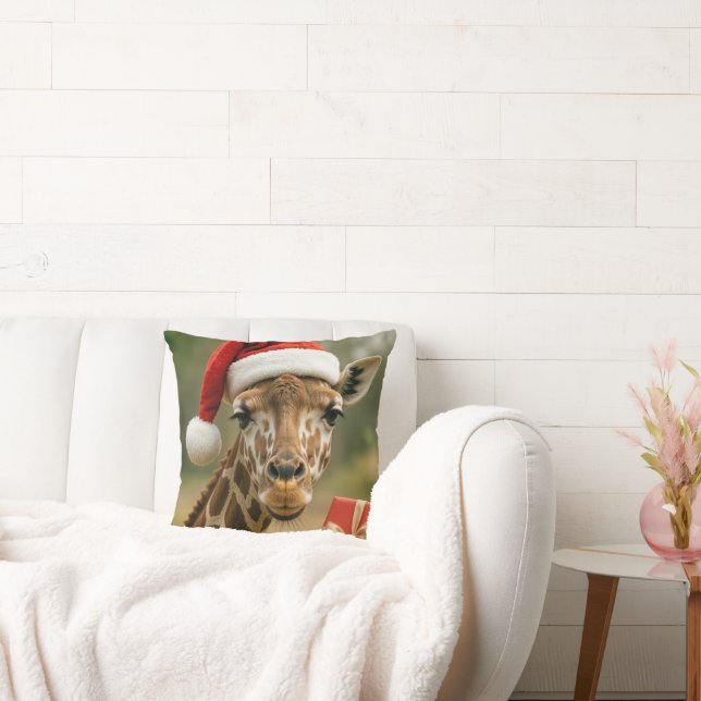 Coussin Girafe de Noël avec cadeau de fête (Canapé)