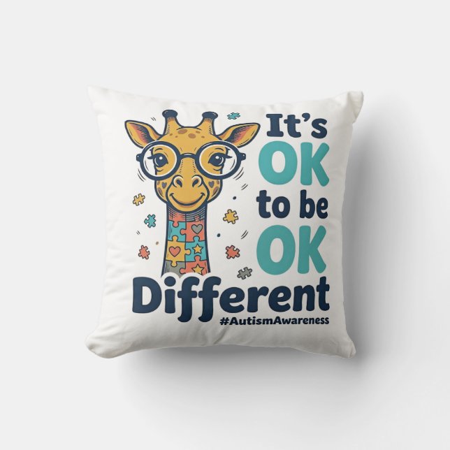 Coussin Girafe de sensibilisation à l'autisme C'est OK d'ê (Recto)