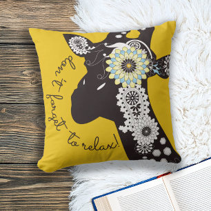 Coussin Girafe drôle funky jaune détente