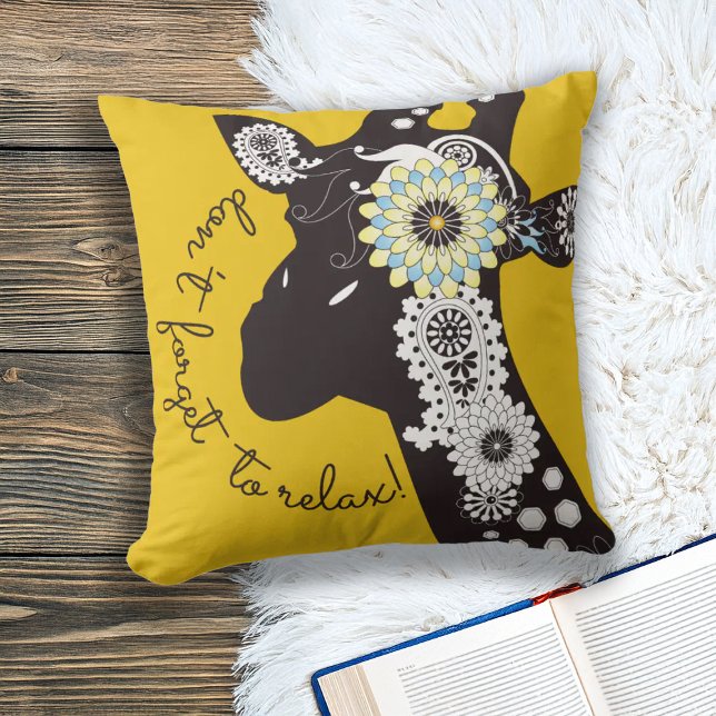Coussin Girafe drôle funky jaune détente (Créateur téléchargé)