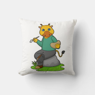 Coussin Girafe en Peintre avec pinceau