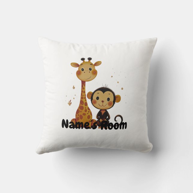 Coussin Girafe et Singes Amis Adorables Enfants (Verso)