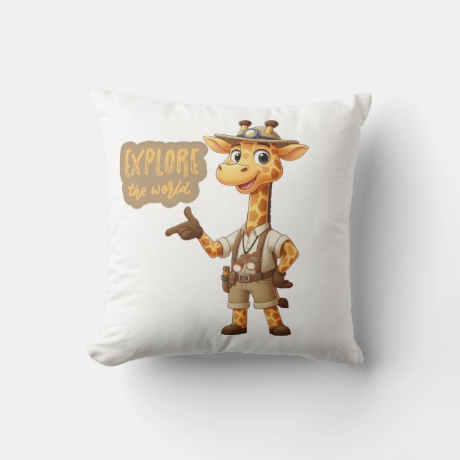 Coussin Girafe Exploratrice Mignonne en safari (Recto)