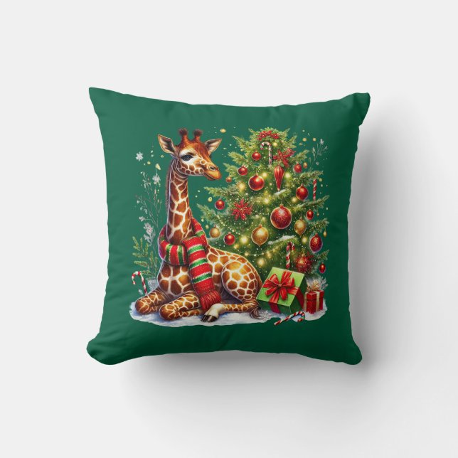 Coussin Girafe festive de Noël de vacances (Recto)