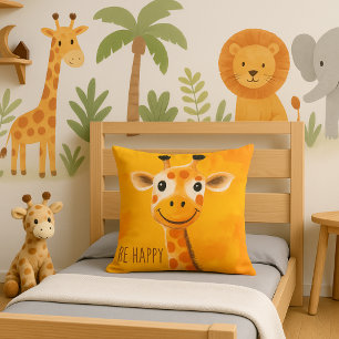 Coussin Girafe jaune orange heureuse pour enfants Motivati