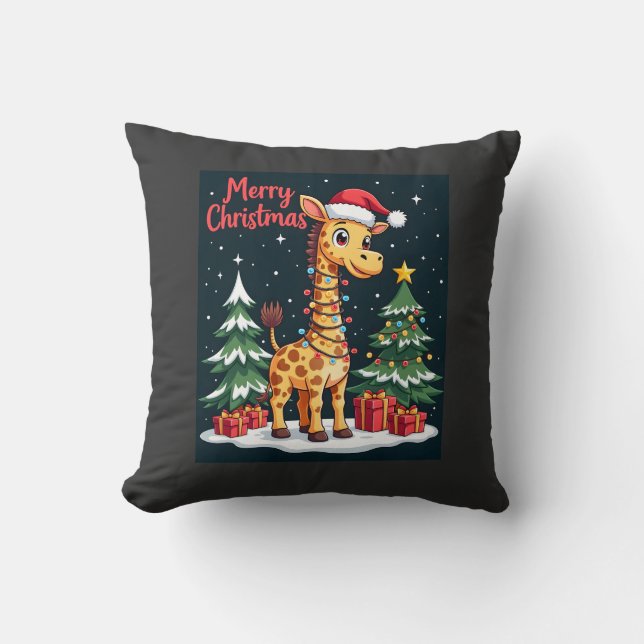 Coussin Girafe Joyeux Noël Éclairage de l'Arbre de Noël Pè (Recto)