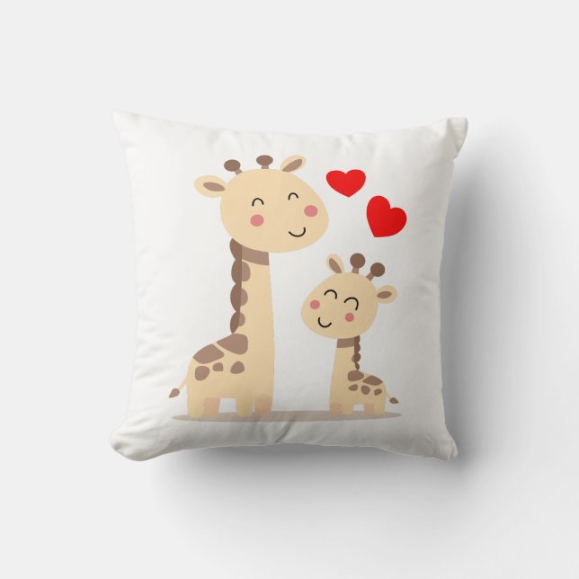 Coussin Girafe Mami et enfant  (Recto)