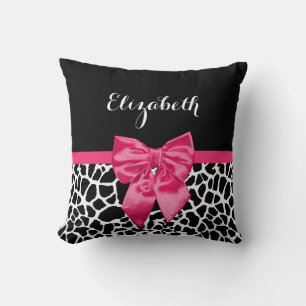 Coussin Girafe noire mignonne Imprimer fille rose Bow et n